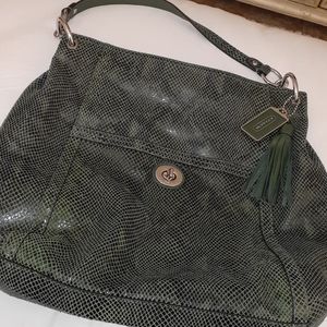 Green snakeskin coach purse